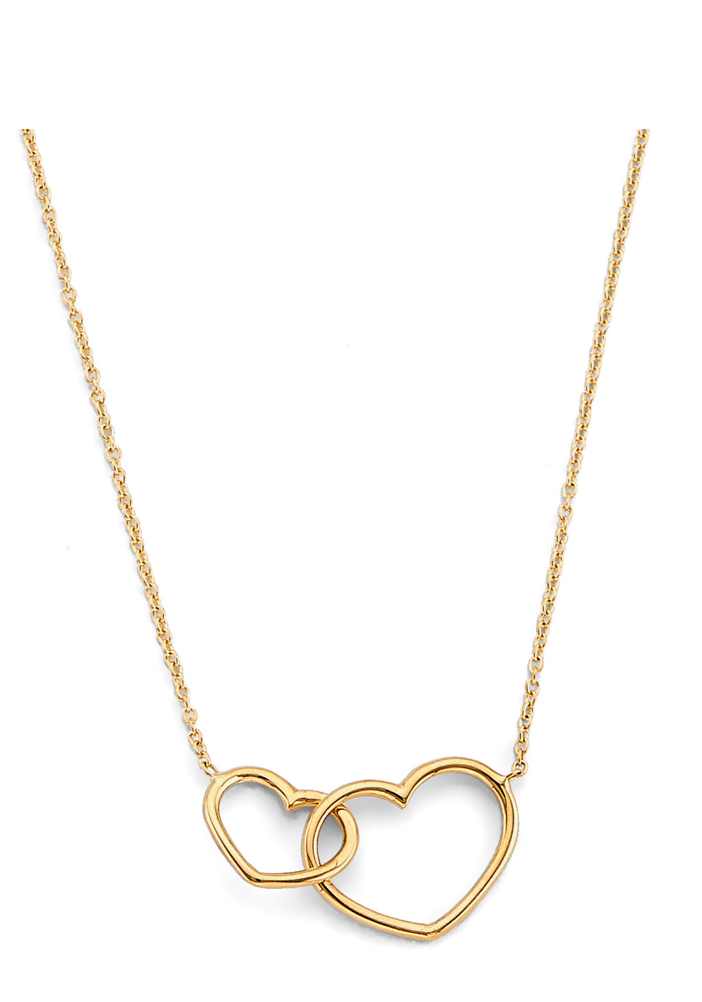 14K Gold Double Heart Necklace – Together Forever Pendant, 18 Inch Real Gold Chain