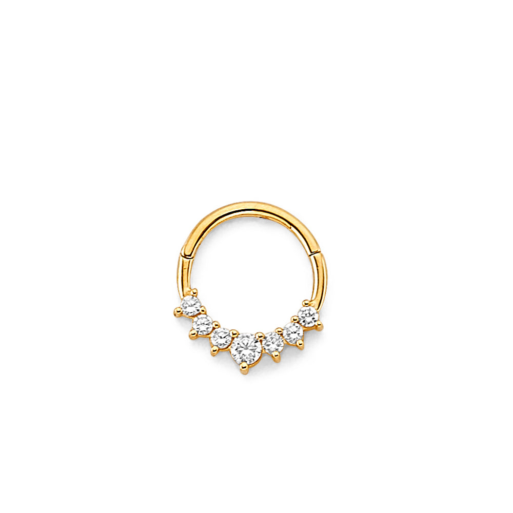14k Gold CZ Nose Ring l Gold Diamond Huggie Hoop Earring