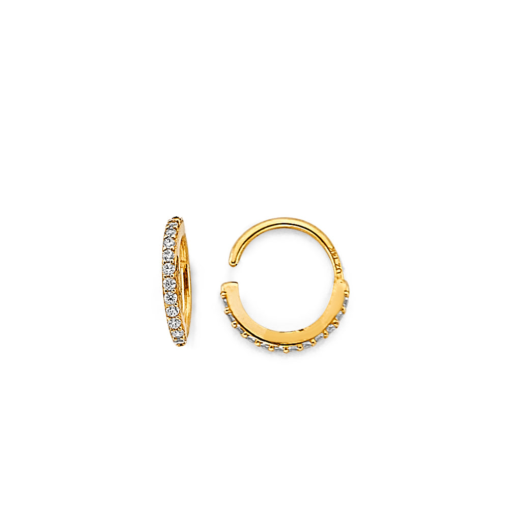 14k Gold CZ Nose Ring l Gold Diamond Huggie Hoop Earring
