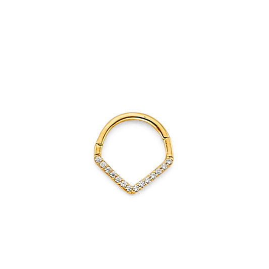 14k Gold CZ Nose Ring l Gold Diamond Huggie Hoop Earring