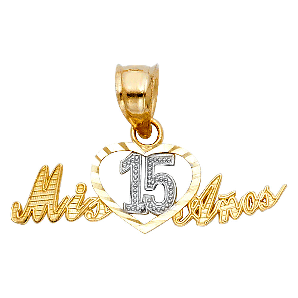 14K Yellow Gold Flower & 15 Años Pendant - PT377