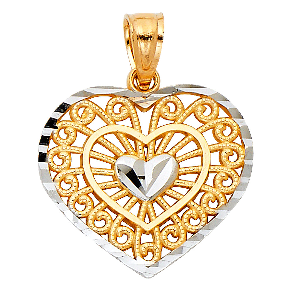 14K Yellow Gold Mom, Family, Baby & Heart Pendant - PT430