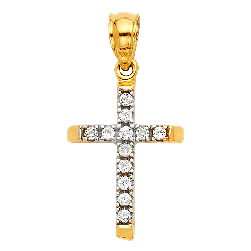 14K Two-Tone Gold CZ Cross Pendant