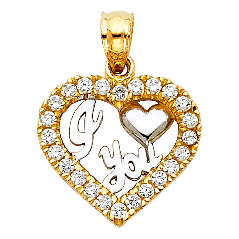 14K Yellow Gold Mom, Family, Baby & Heart Pendant - PT1817