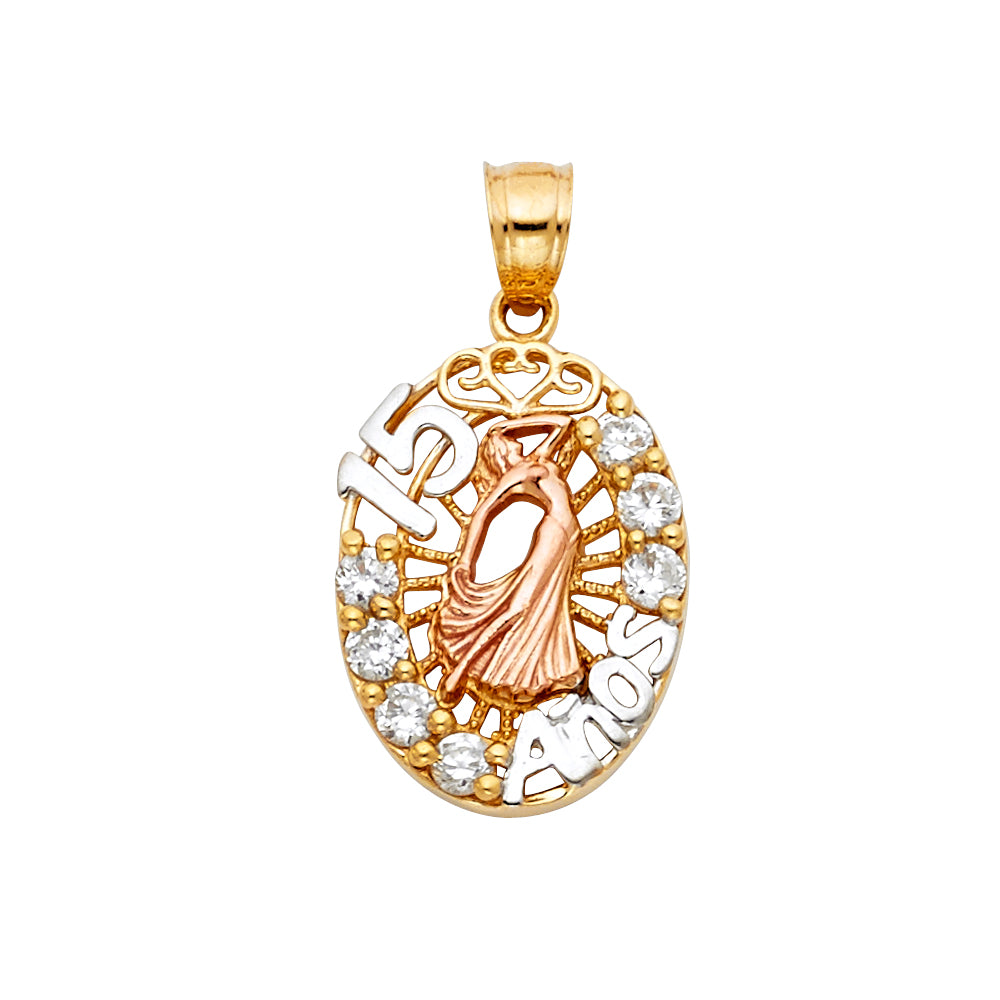 14K Yellow Gold Flower & 15 Años Pendant - PT1880