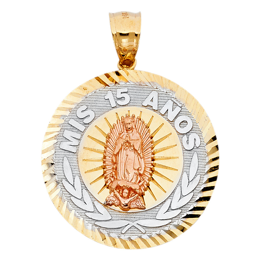 14K Yellow Gold Flower & 15 Años Pendant - PT1897