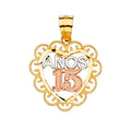 14K Yellow Gold Flower & 15 Años Pendant - PT2355