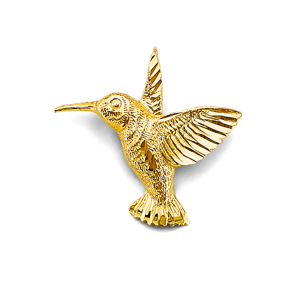14K Gold Hummingbird Pendant | Flying Bird Charm