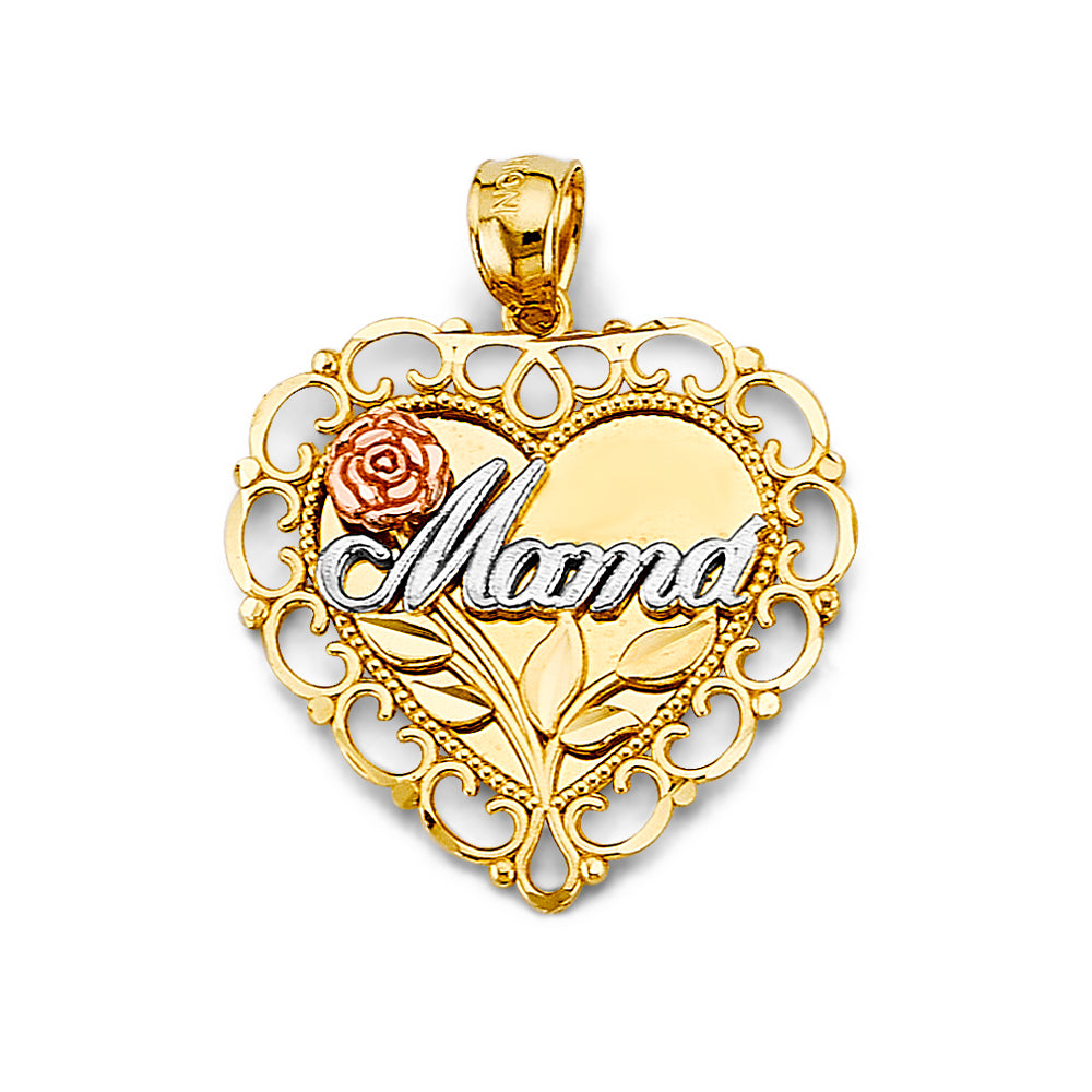 14K Yellow Gold Mom, Family, Baby & Heart Pendant - PT2690