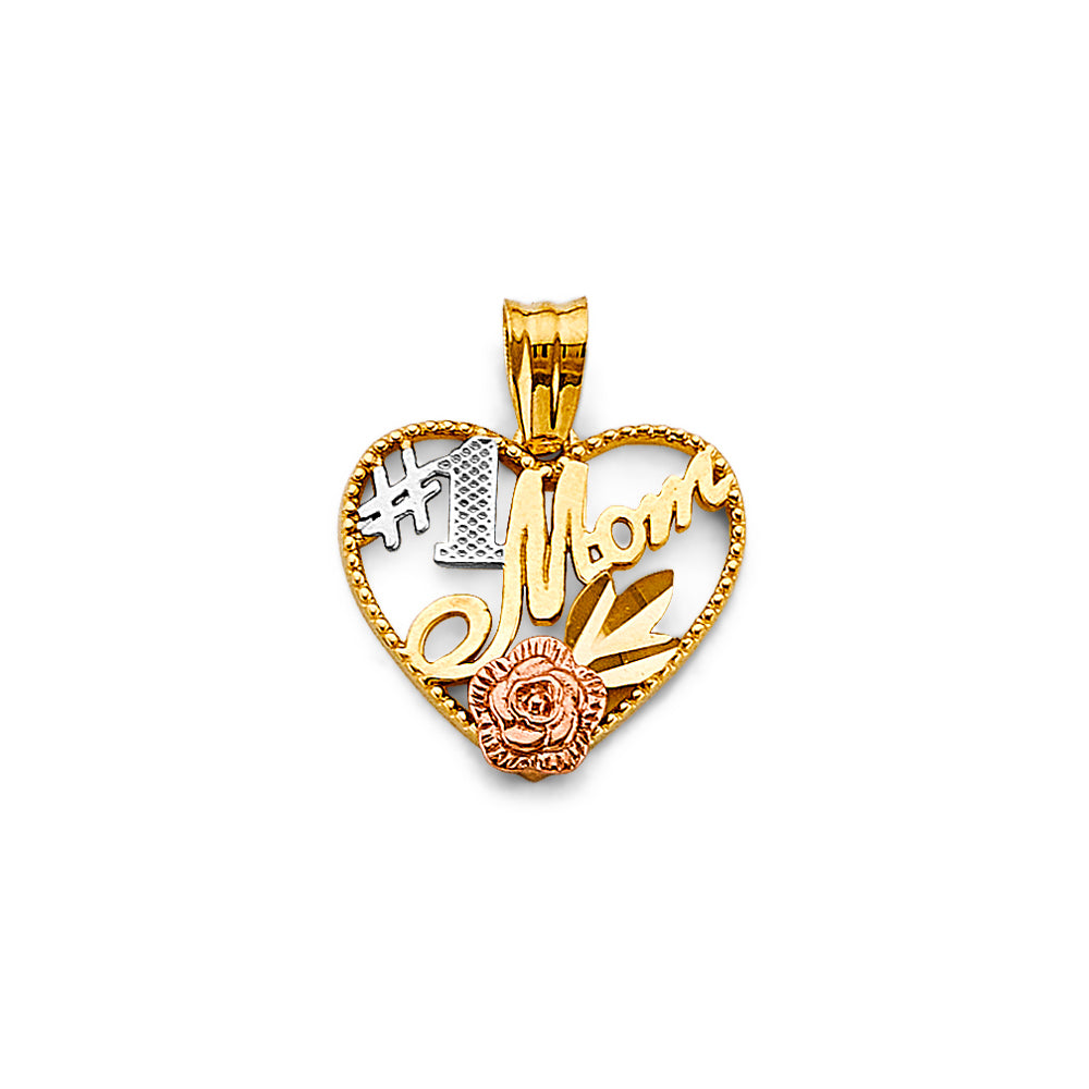 14K Yellow Gold Mom, Family, Baby & Heart Pendant - PT2699