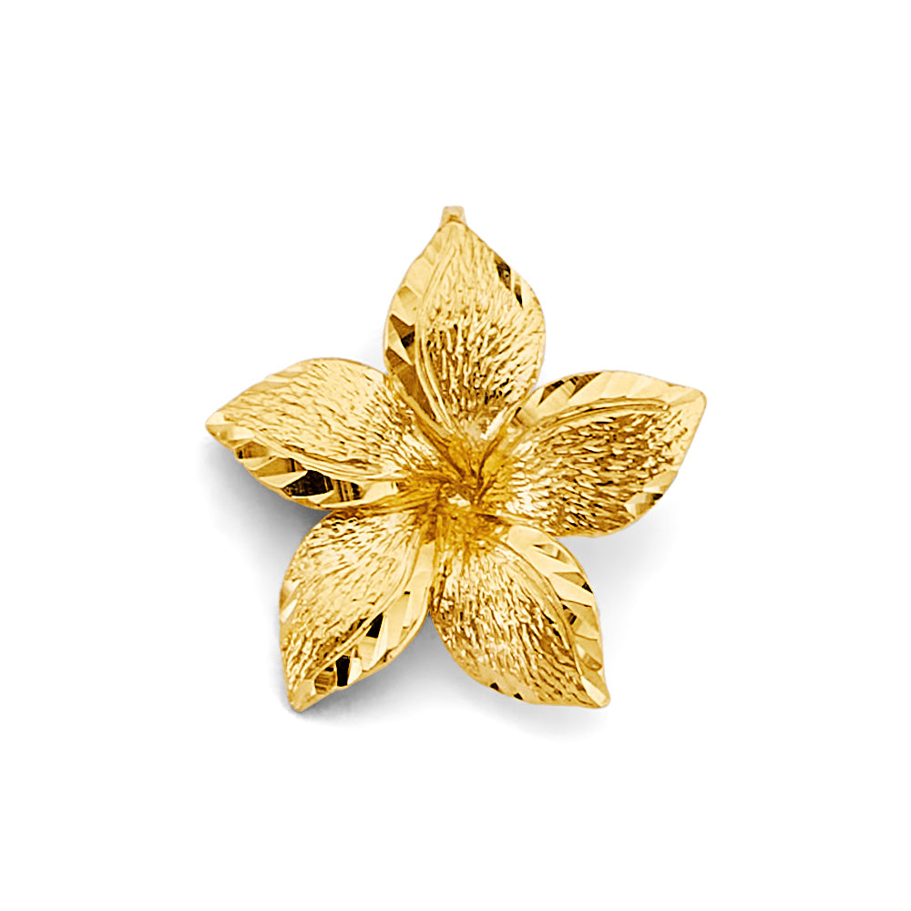14K Solid Gold Flower Pendant – Textured Petal Floral Charm
