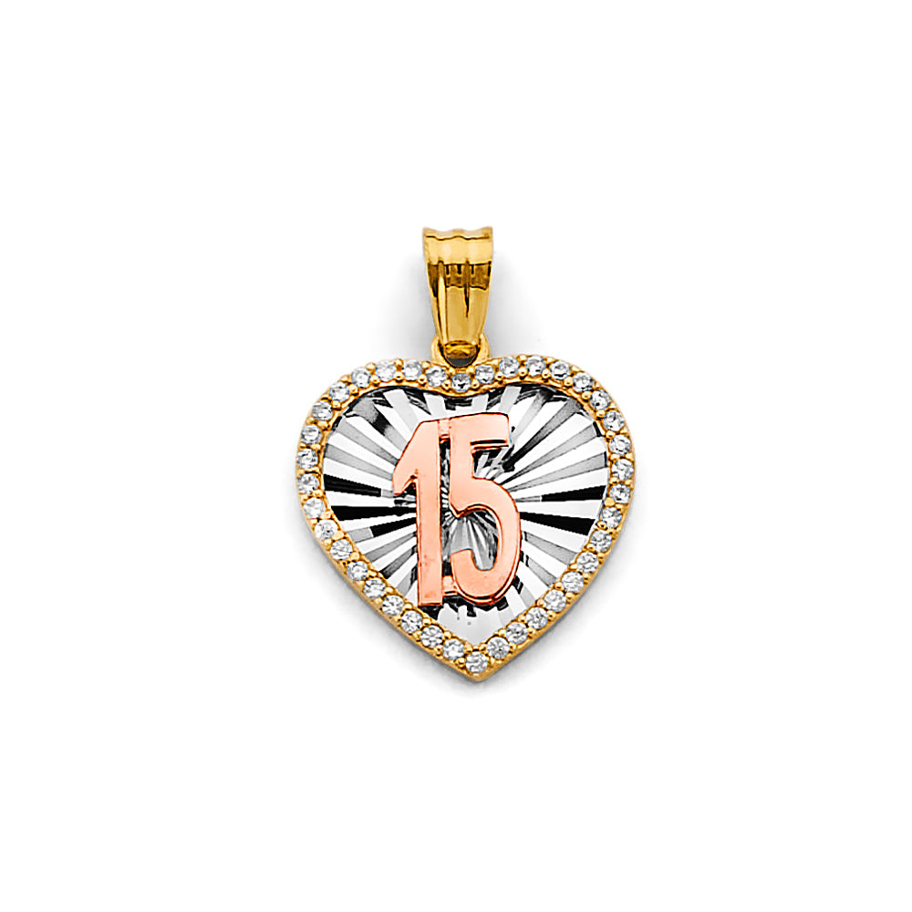 14K Yellow Gold Flower & 15 Años Pendant - PT2971