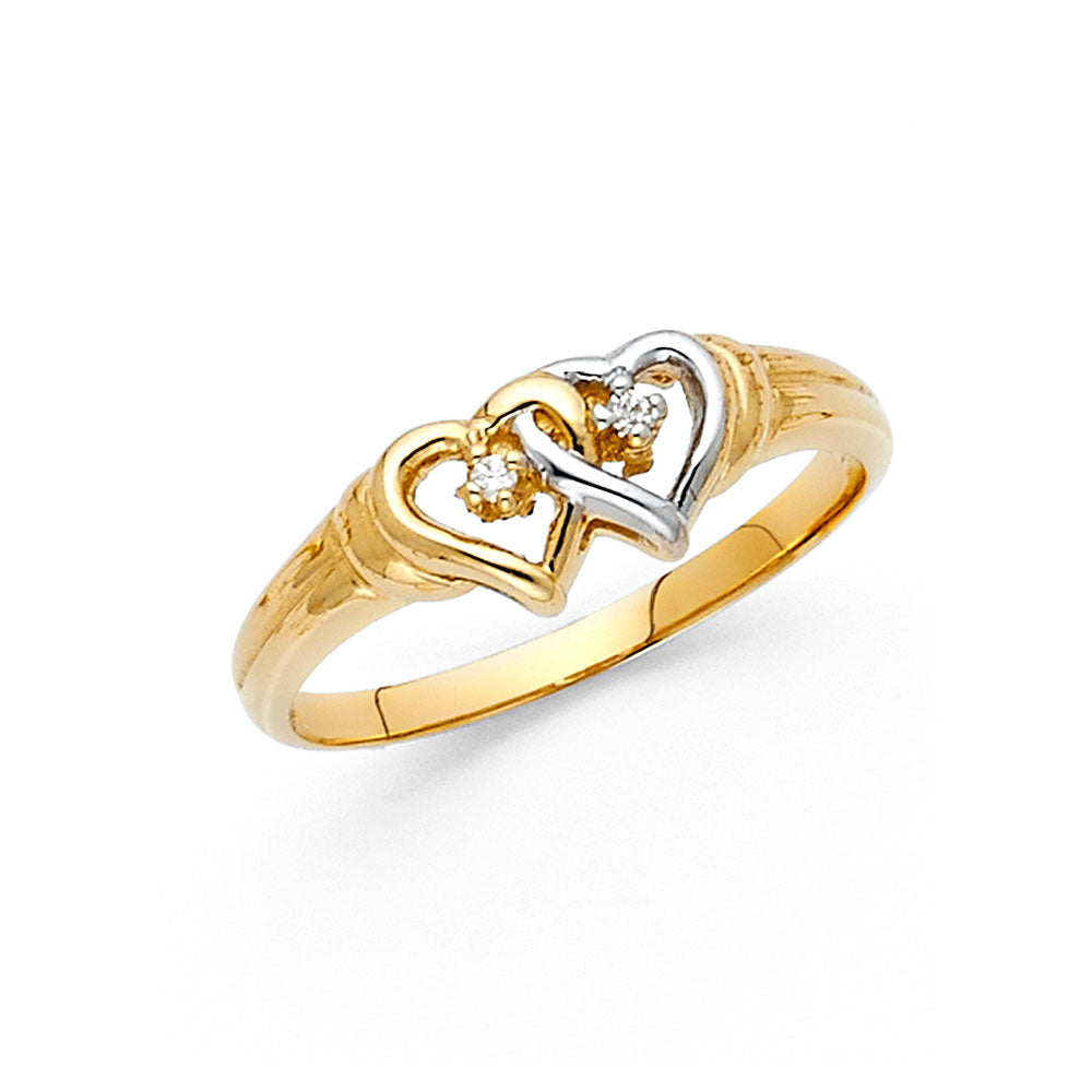 14K Yellow Gold Flower, Heart & Light Ring - RG630