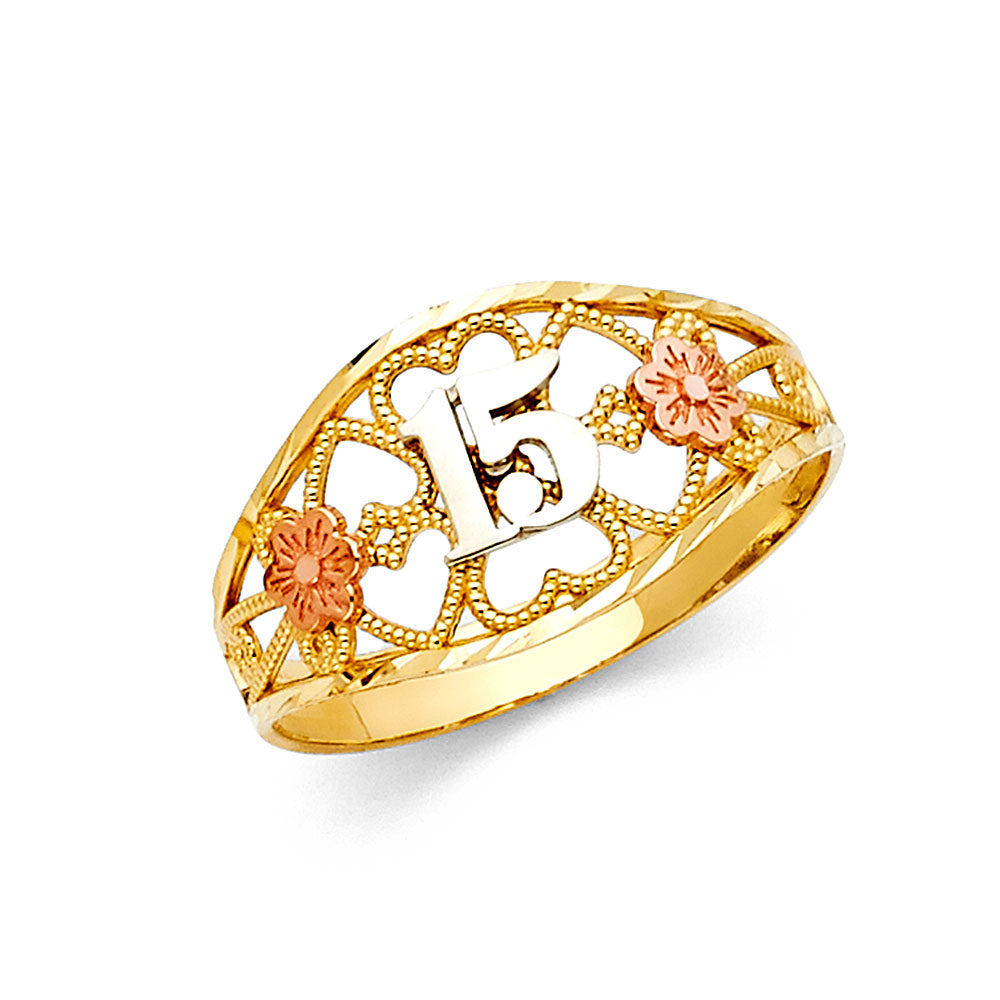 14K Yellow Gold Religious, 15 Años & Crown Ring - RG655