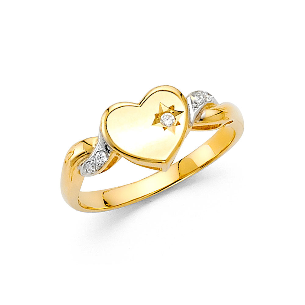 14K Yellow Gold Flower, Heart & Light Ring - RG881