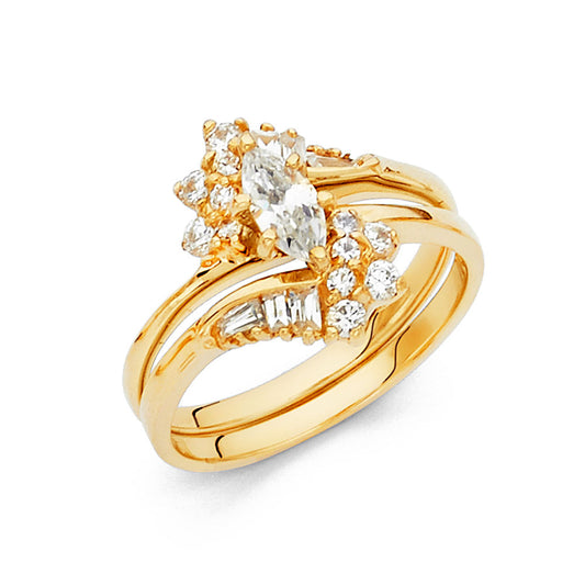 14k Gold CZ Wedding Ring Set – Size 7