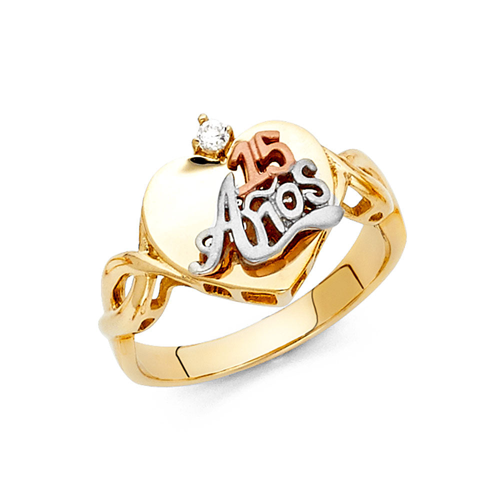 14K Yellow Gold Religious, 15 Años & Crown Ring - RG1875