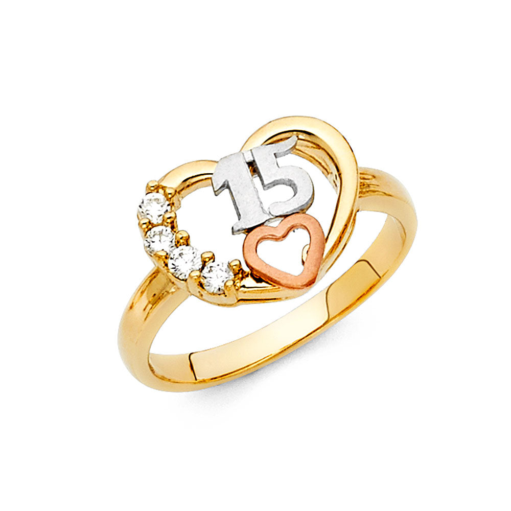 14K Yellow Gold Religious, 15 Años & Crown Ring - RG1876
