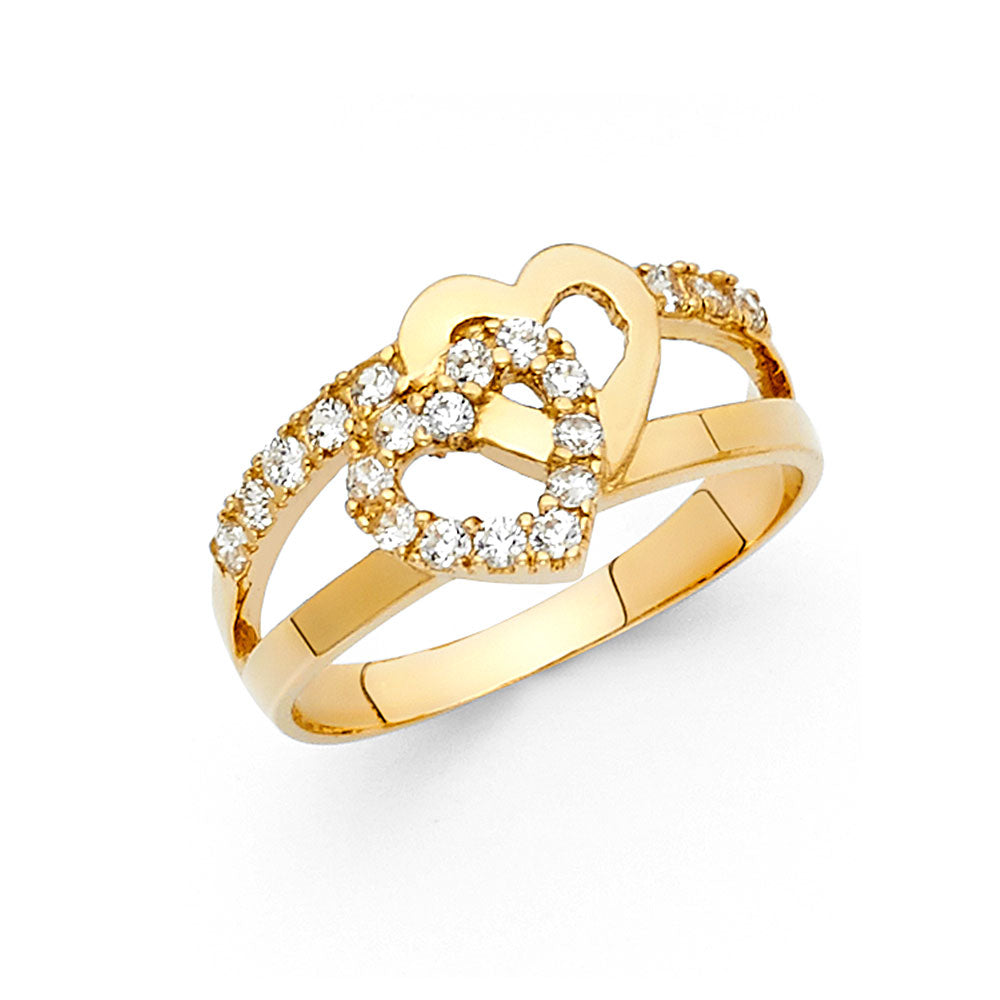 14K Yellow Gold Flower, Heart & Light Ring - RG2016