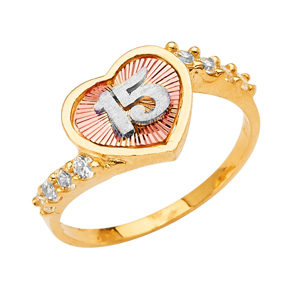 14K Yellow Gold Religious, 15 Años & Crown Ring - RG2684