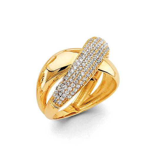 14K Gold Fancy CZ Ring – Statement Ladies Band, Size 7