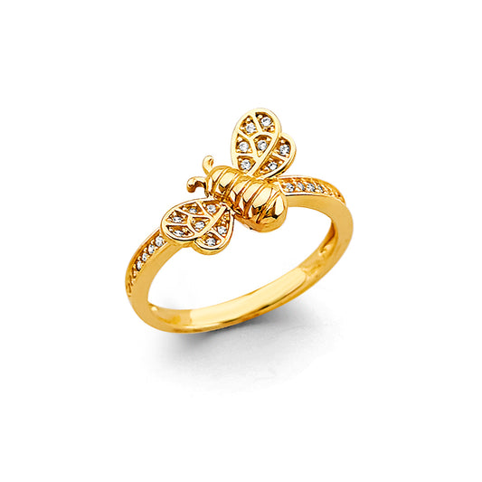 14K Gold CZ Bee Ring – Nature-Inspired Gold Ring | Size 7