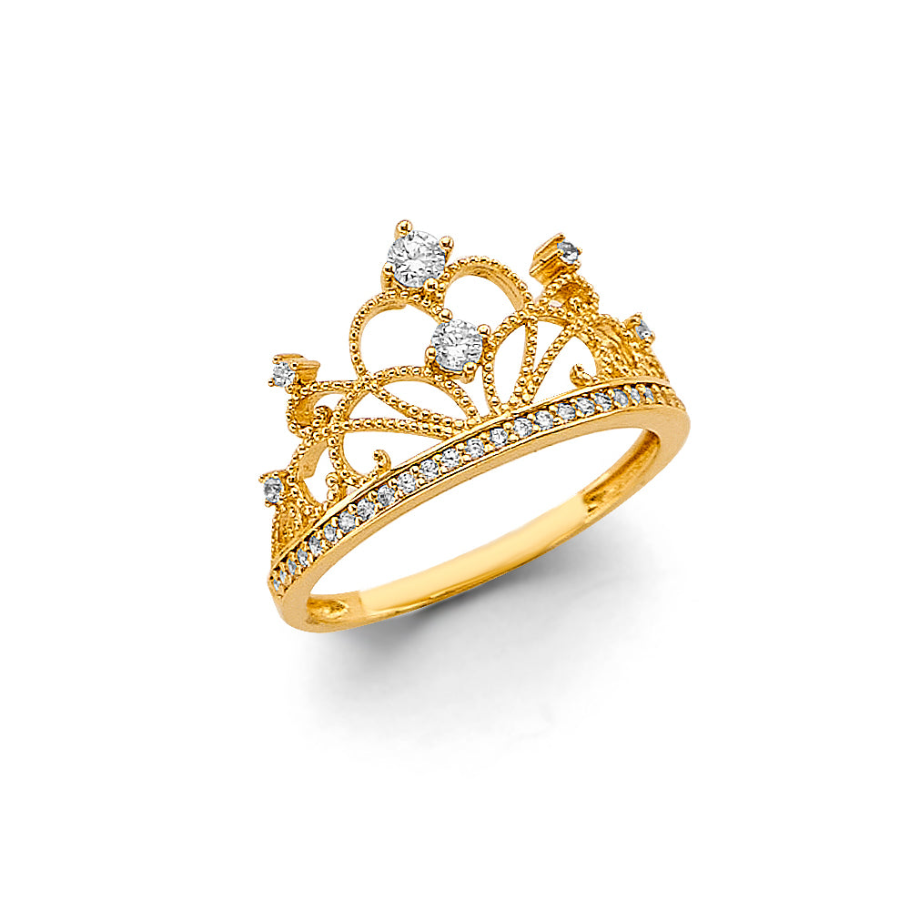 14K Gold CZ Crown Ring – Princess Tiara Ring | Size 7