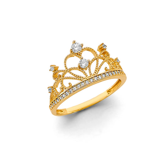 14K Gold CZ Crown Ring – Princess Tiara Ring | Size 7