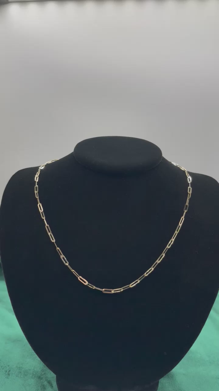 14K Gold Flat Paperclip Chain Necklace – 18 Inch Real Gold Link Necklace for Women