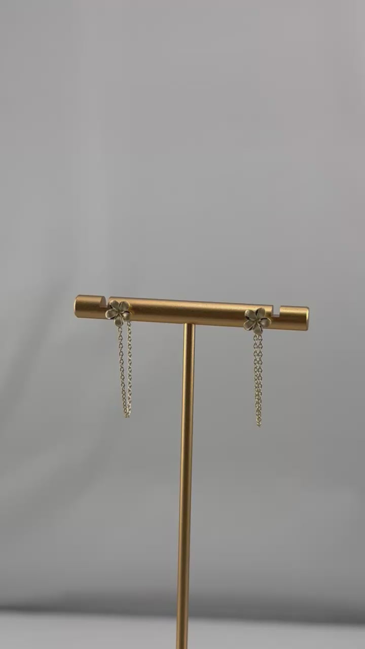14K Gold Flower Chain Drop Earrings – Dainty Hanging Earrings