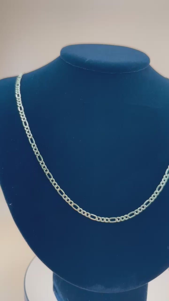 14K Gold Hollow Beveled Figaro Chain