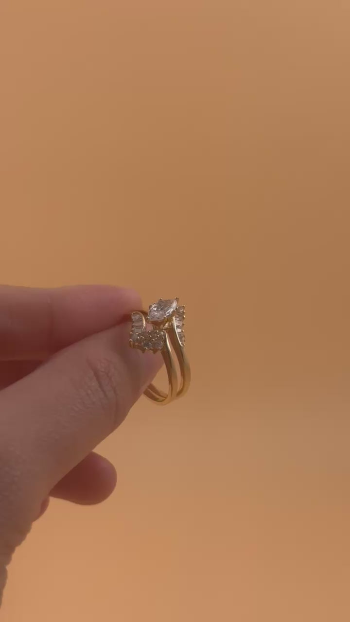 14k Gold CZ Wedding Ring Set – Size 7