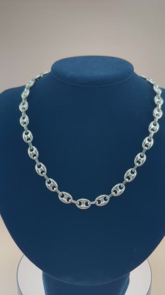 14K Gold Puffed Mariner Necklace – 18" Solid Yellow Gold Chain