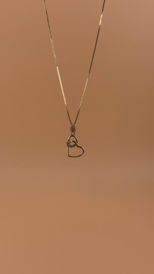14K Gold Double Heart CZ Pendant