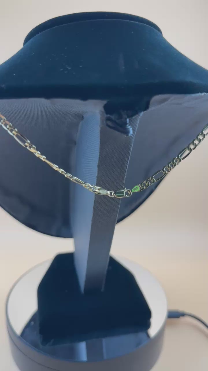 14K Gold Hollow Beveled Figaro Chain