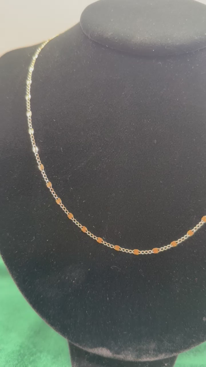 14K Gold Figaro Chain Necklace – 2.5mm 3+1 Link with White Pavé Accents