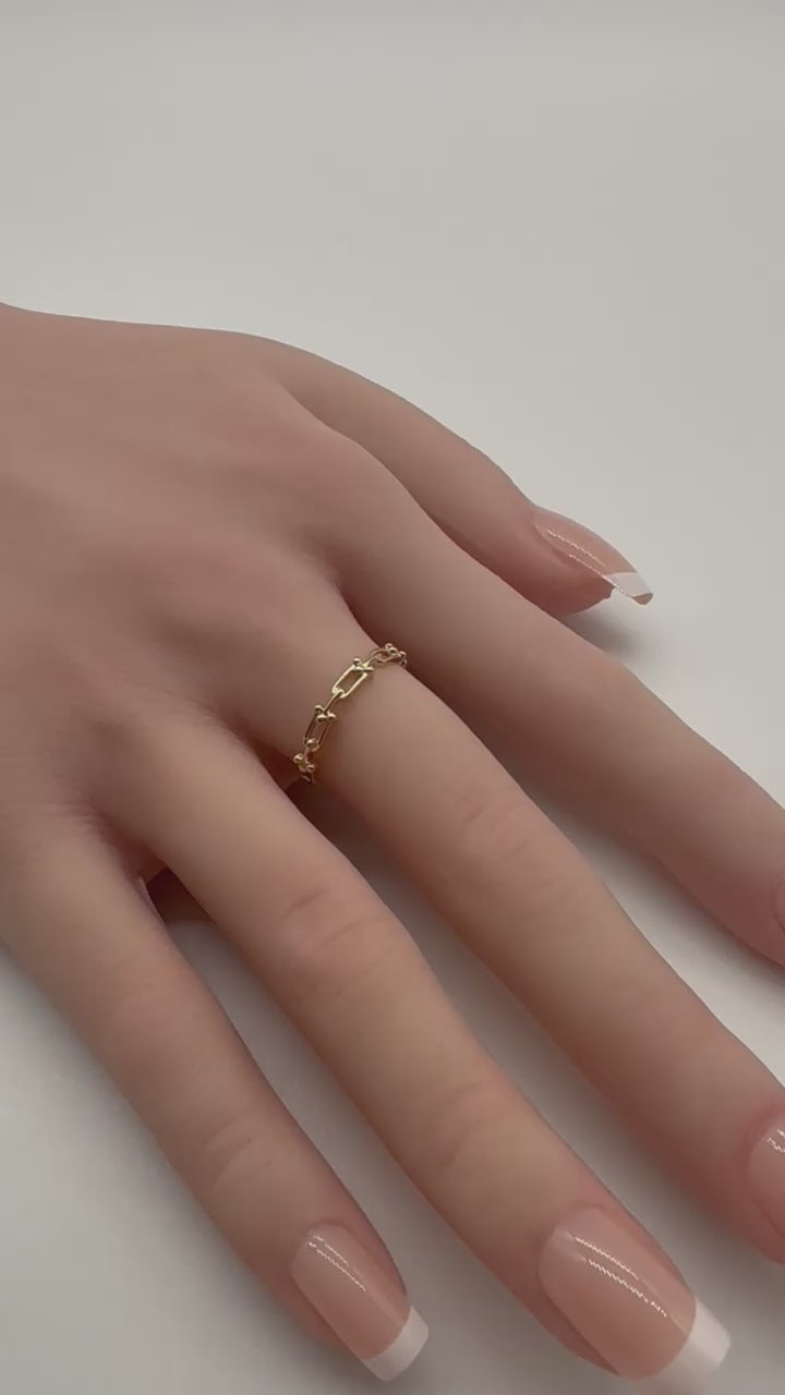 14K Gold Link Ring – Stackable Chain Band, Size 7