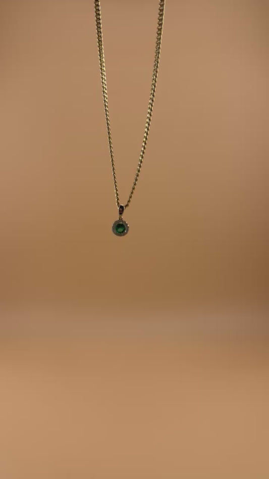 14K Gold Birthstone Pendant – Round Gemstone Necklace Charm | January to December Stones