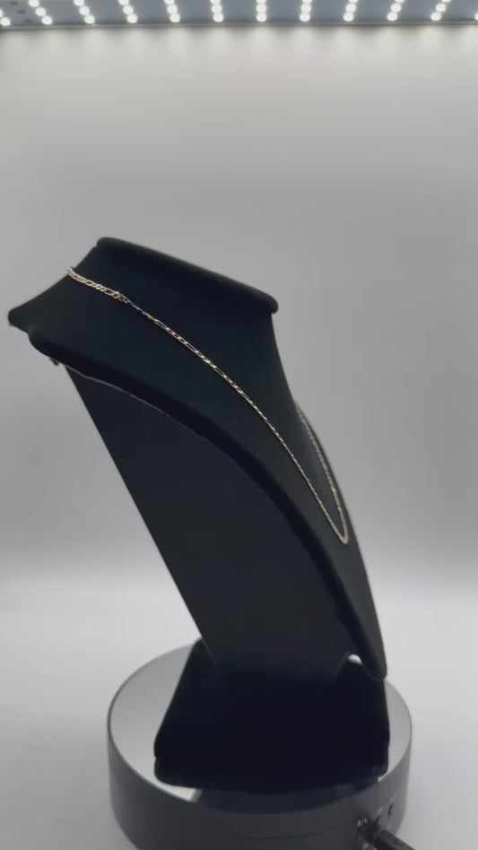 14K Gold Tri-Color Figaro Concave Chain
