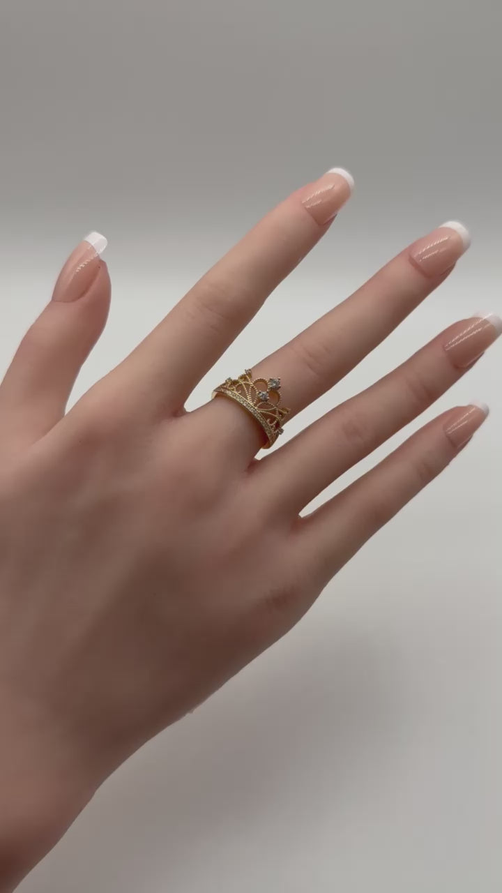 14K Gold CZ Crown Ring – Princess Tiara Ring | Size 7