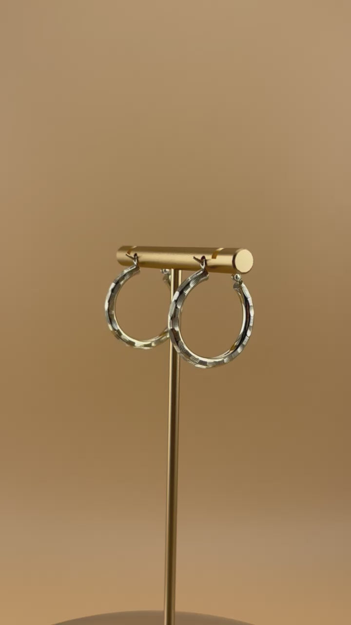 14K Gold Hoop Earrings – Textured Yellow Gold Hoops for Women