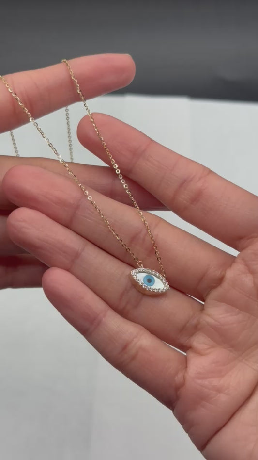 14K Gold Evil Eye Necklace with CZ Stones – Protective Pendant
