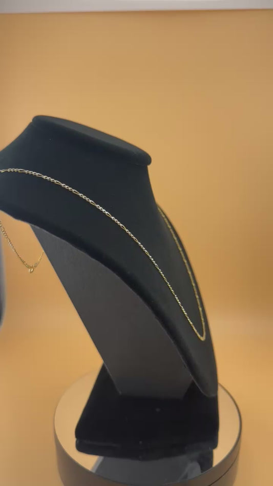 14K Yellow Gold Figaro Chain with White Pave Finish