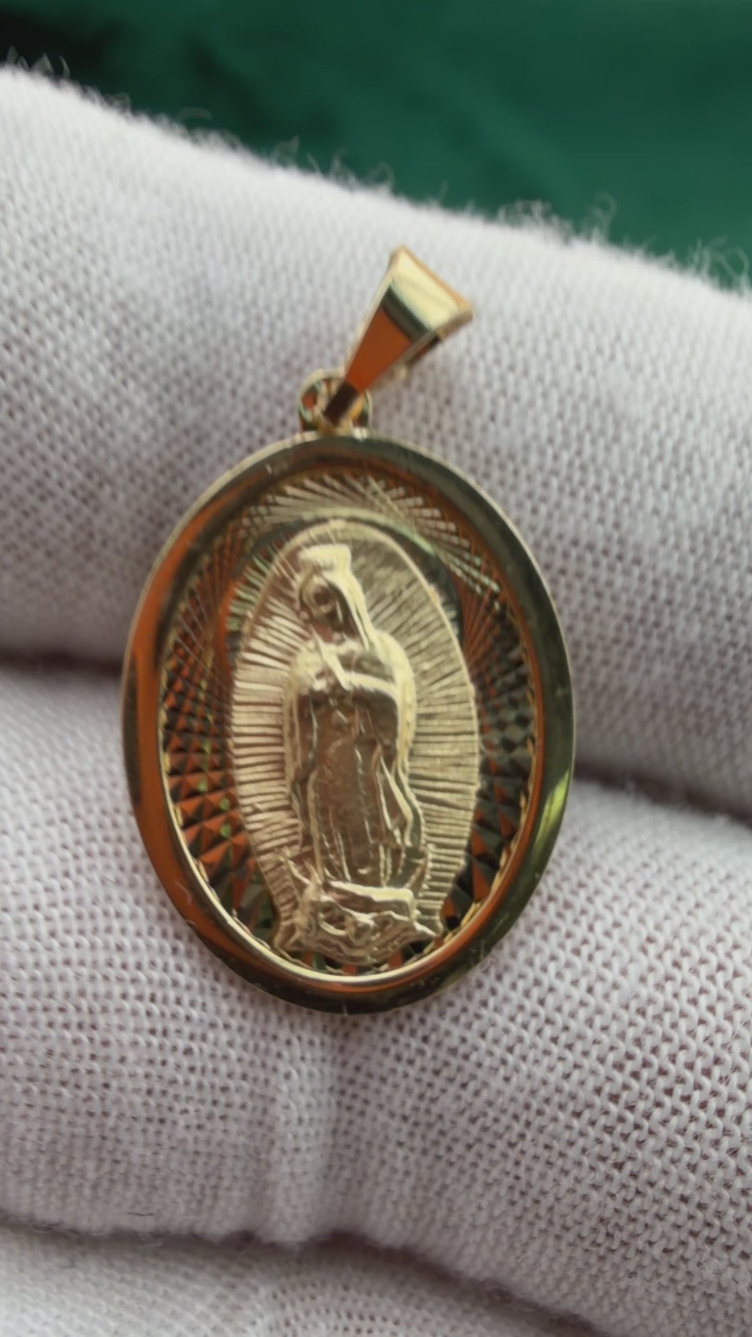 Round Gold Medallion Virgin Mary Embellished Pendant