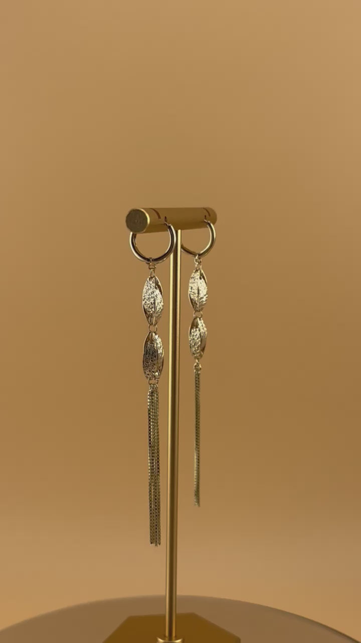 14K Gold Dangling Earrings – Elegant Long Drop Chain Earrings for Women