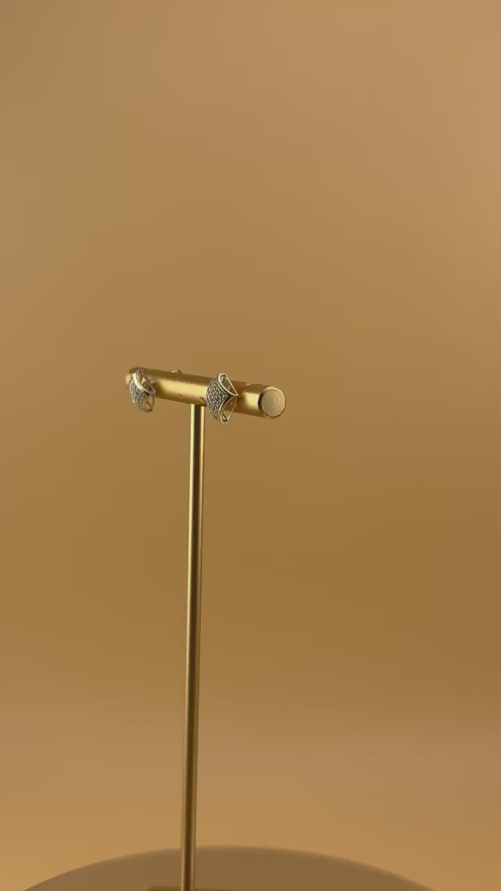 14K Gold Fancy CZ Square Stud Earrings