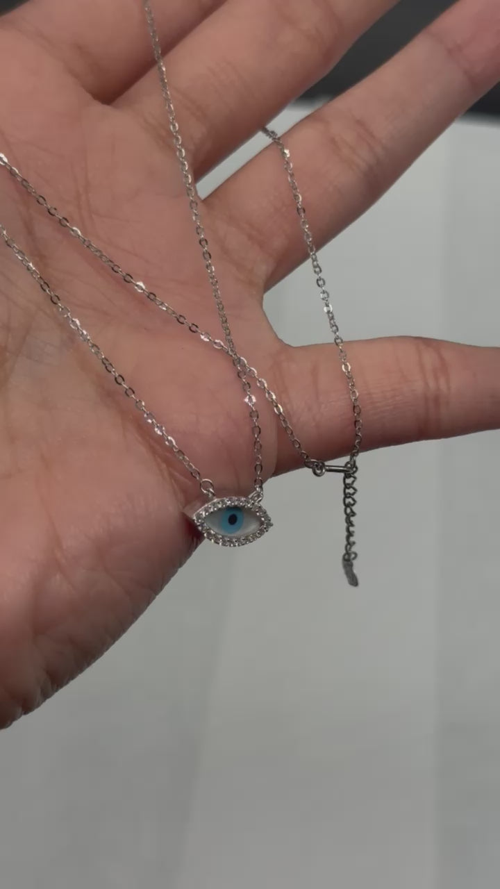 14K White Gold Evil Eye CZ Necklace