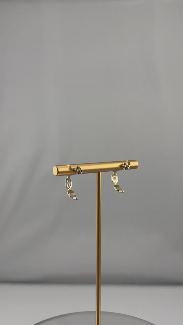 14K Gold CZ Link Earrings – Real Gold Chain Style Hoop Studs