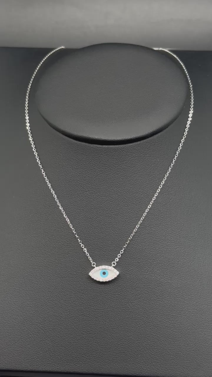14K White Gold Evil Eye CZ Necklace