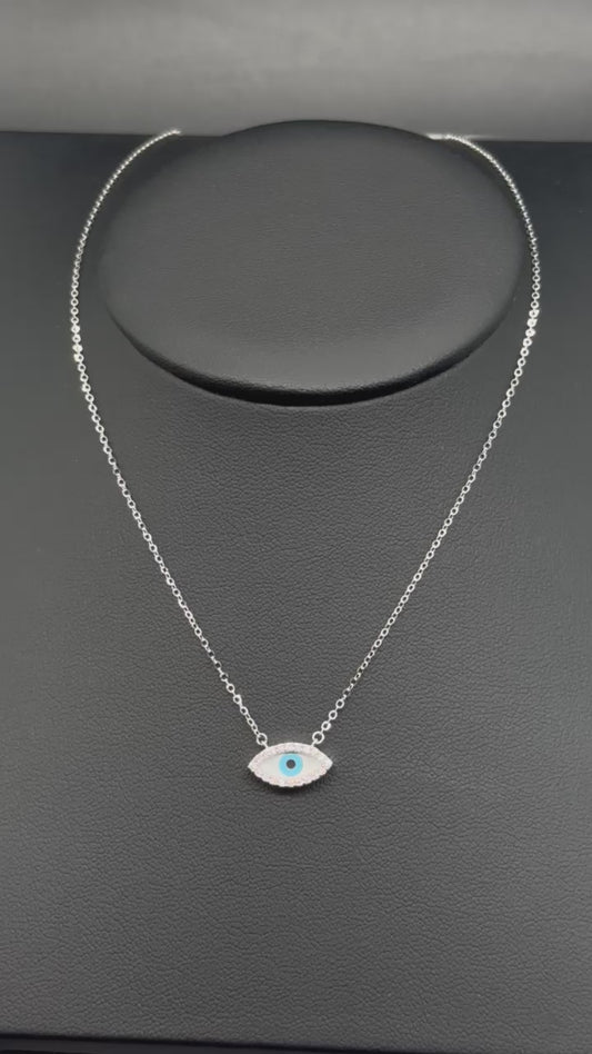 14K White Gold Evil Eye CZ Necklace